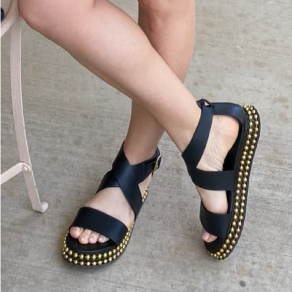 Chloe Black Sawyer Studded Leather Flatform Sandals Size 38